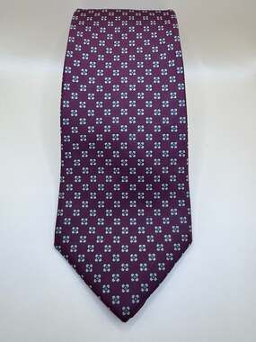 Yves Saint Laurent Maroon Silk Floral Geometric Medallion Necktie